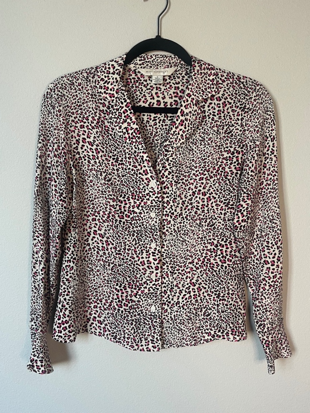 Vintage Silk 1990s Petite Sophisticate Feminine Leopard Print Blouse Size Small